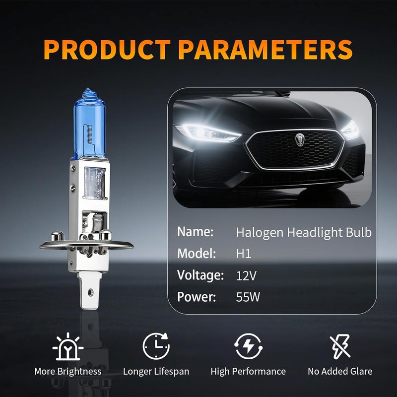 LUVALON H1 Headlight Bulbs Halogen Headlight Bulbs 12V 55W H1 High Beam Long Life High Performance Cool Bright Plug and Play Pack of 2 - Image 5